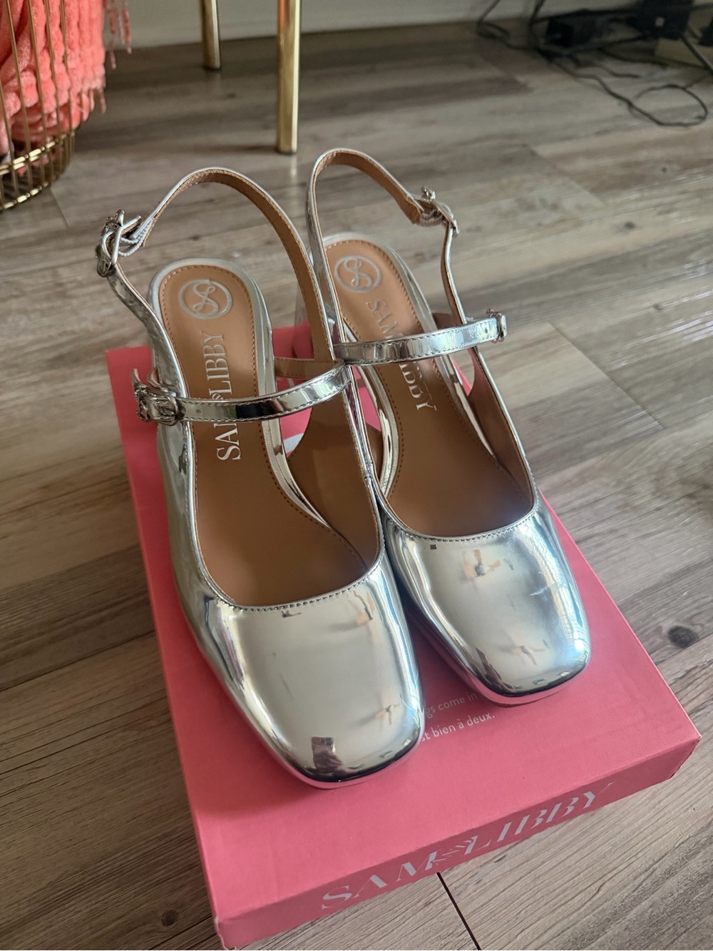 Sam & Libby Metallic Silver Mary Jane Slingback Mules